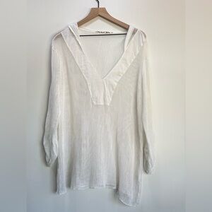 Michael Stars White Cotton Mesh Hooded Tunic Cover-Up Top Beach Pool OSFM